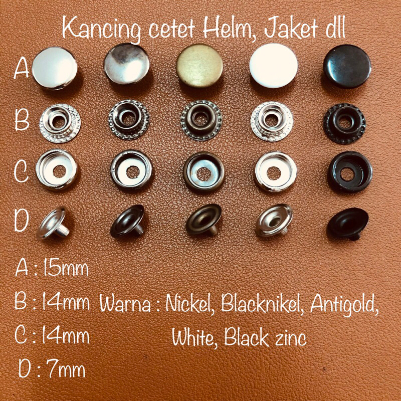 kancing cetet besi 15mm / kancing helm / kancing snap / kancing 7050 / V - 7050