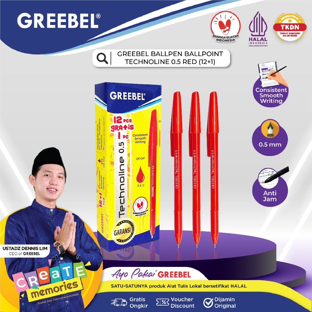 

GREEBEL PULPEN TECHNOLINE 0.5 RED/Pen/Pulpen/Bolpoint utk atk kantor kerja kuliah anak | SentosaMart24