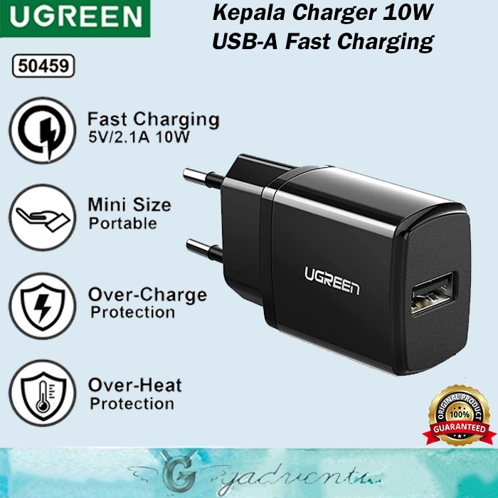 Ugreen Adaptor USB Kepala Charger 2.1A 10W Iphone 7 8 X XS Adapter Cas Micro USB Type C Lightning TC