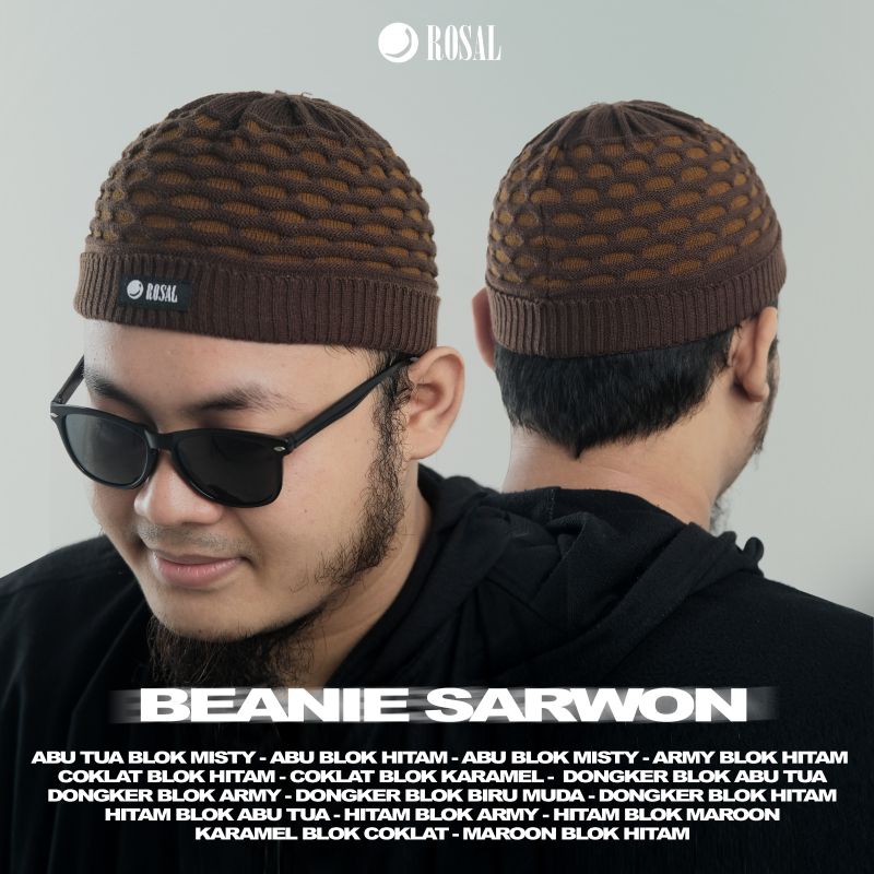 Beanie Sarwon Rosal | Topi Kupluk Bahan Wol | Peci Rajut Dewasa Untuk Sholat