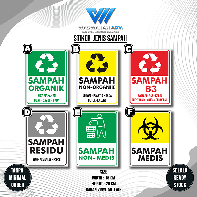 

Stiker Jenis Sampah Bahan Vinyl Kualitas Premium Tahan Lama Anti Air | Stiker Sampah Organic | Stiker Sampah Non Organik | Stiker Sampah B3 | Stiker Sampah Medis