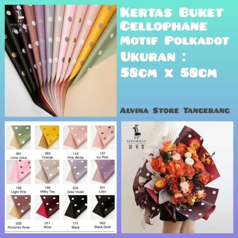 

Kertas Buket Cellophane Motif Polkadot / Kertas Bunga Pembungkus Bunga Kado dan Buket