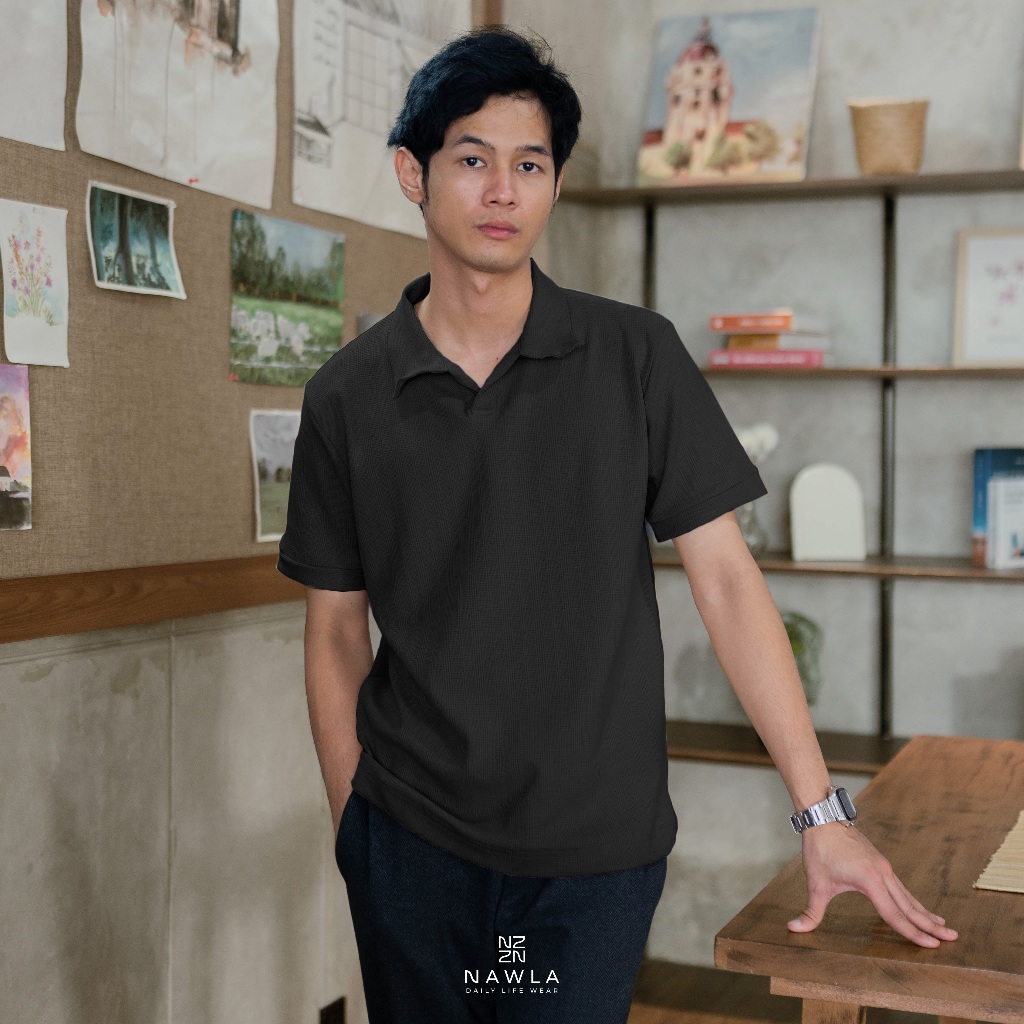 Kaos kerah polo shirt pria lengan pendek bahan premium waffle knit uniqlo