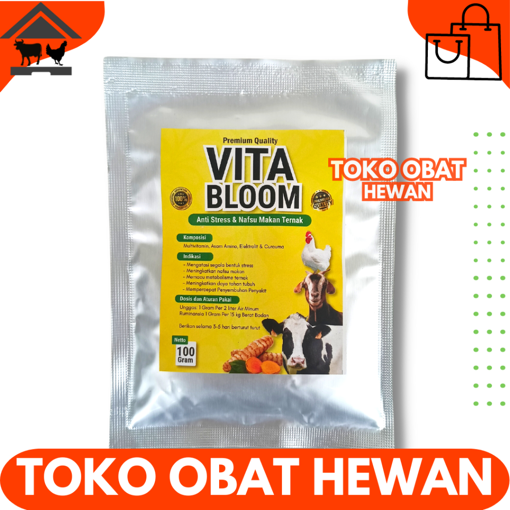 VITA BLOOM 100 GRAM - Vitamin Lengkap Penambah Nafsu Makan Hewan Ternak Domba Kambing Sapi Babi Kuda