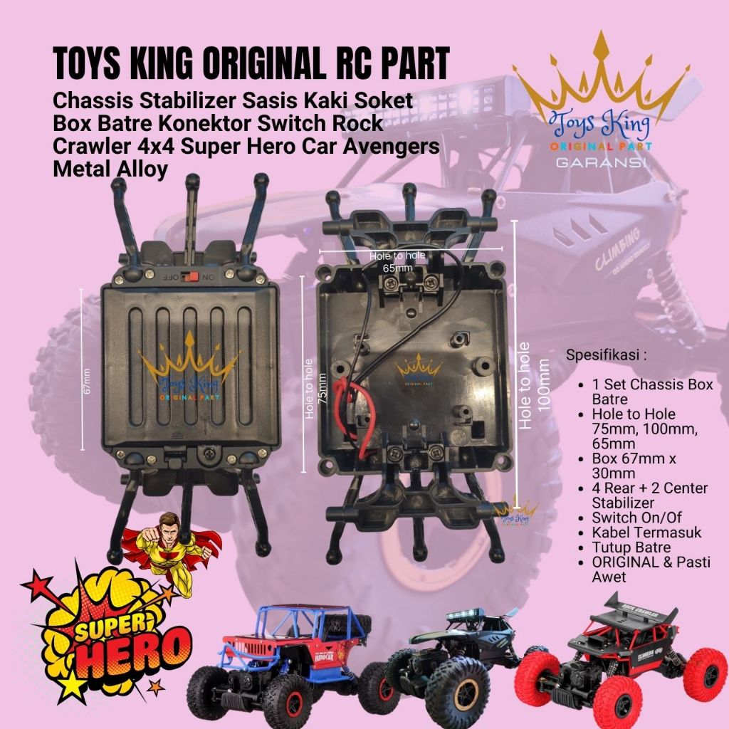 Chassis Stabilizer Sasis Kaki Soket Box Batre Konektor Switch Rock Crawler 4x4 Super Hero Car Avenge