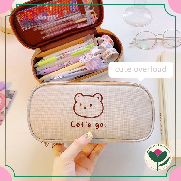 

Kotak pensil beige jumbo tempat pensil kanvas beruang lucu cute MK1374