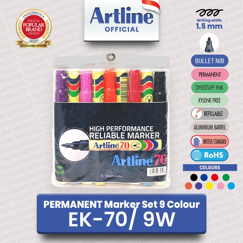 

ARTLINE Spidol Permanent Marker EK-70 Set 9 Colours/ EK-70 9W / Spidol Permanent 1 Set 9 Warna