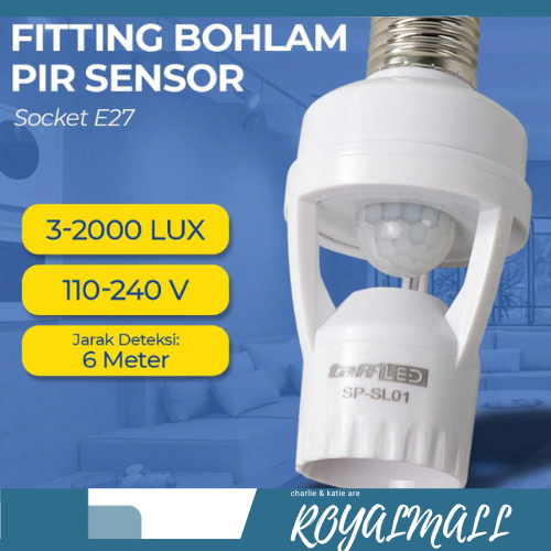 Fitting Lampu Bohlam PIR Sensor 2000 LUX 240V 60W E27 - SP-SL01 / Fitting Lampu Sensor Gerak Otomati