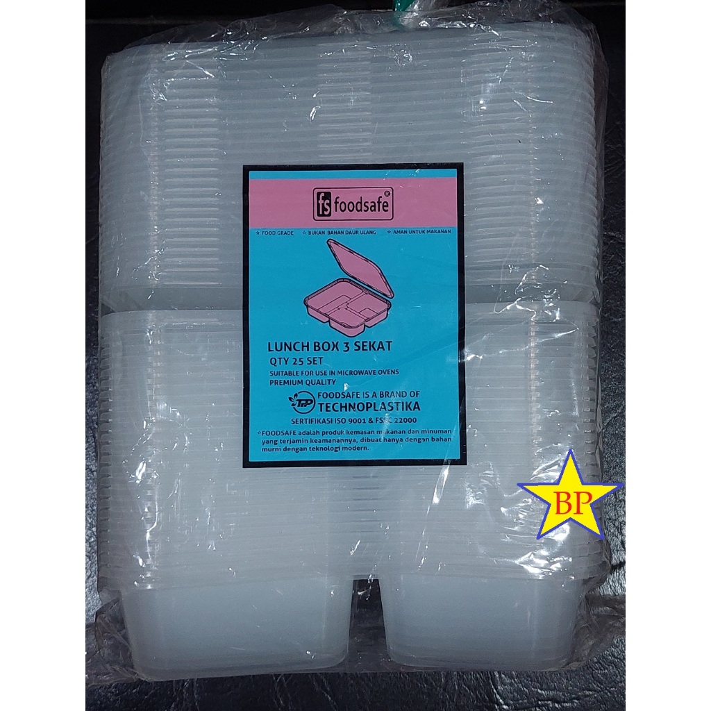 Thinwall sekat 3/ Kotak Plastik Bento/ Kotak Makan Persegi Sekat
