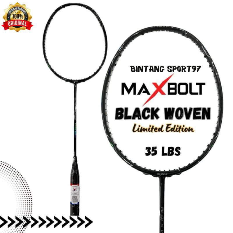 raket badminton maxbolt original black woven Bulutangkis maxbolt BLACK WOVEN 35LBS ORIGINAL