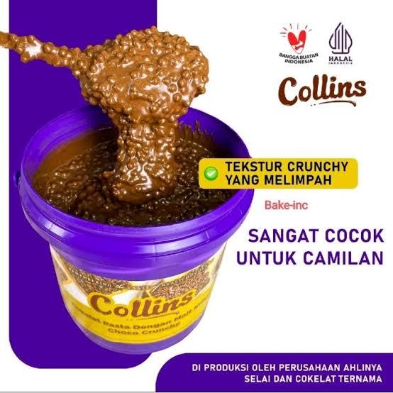 

COLLINS SELAI PASTA COKLAT/COKELAT/CHOCOLATE/ DENGAN SEREAL BERAS CHOCO/CREAMY/BAKING DECORATION/1000GRAM/1 KG/COLLINS GLAZE SAUS MANIS RASA TALAS(TARO) 1 KG