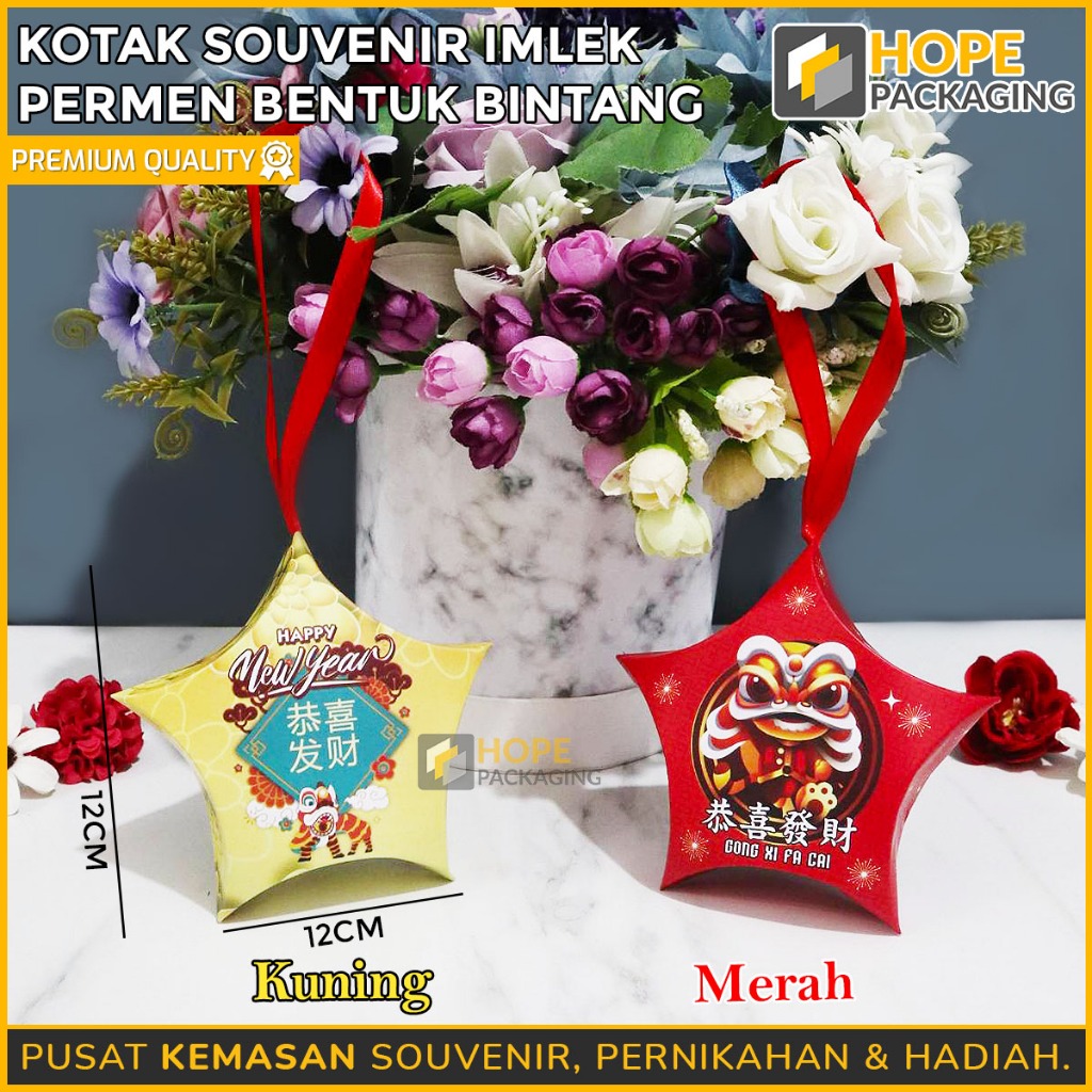 

Kotak Souvenir Star Imlek / Candy Gift Goodie Bag CNY / Box Mini Bintang / Dus Permen Coklat / Gantungan Imlek / Hiasan Imlek / Dus