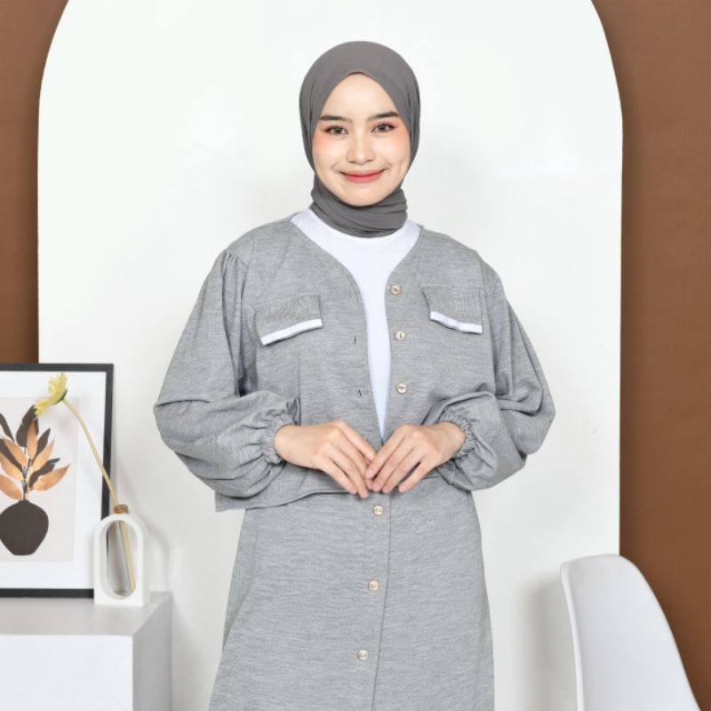 [PINK] Luna Set Rok - Setelan Atasan Crop Rok Wanita - One Set Crop - Rok Kancing - Outer Crop