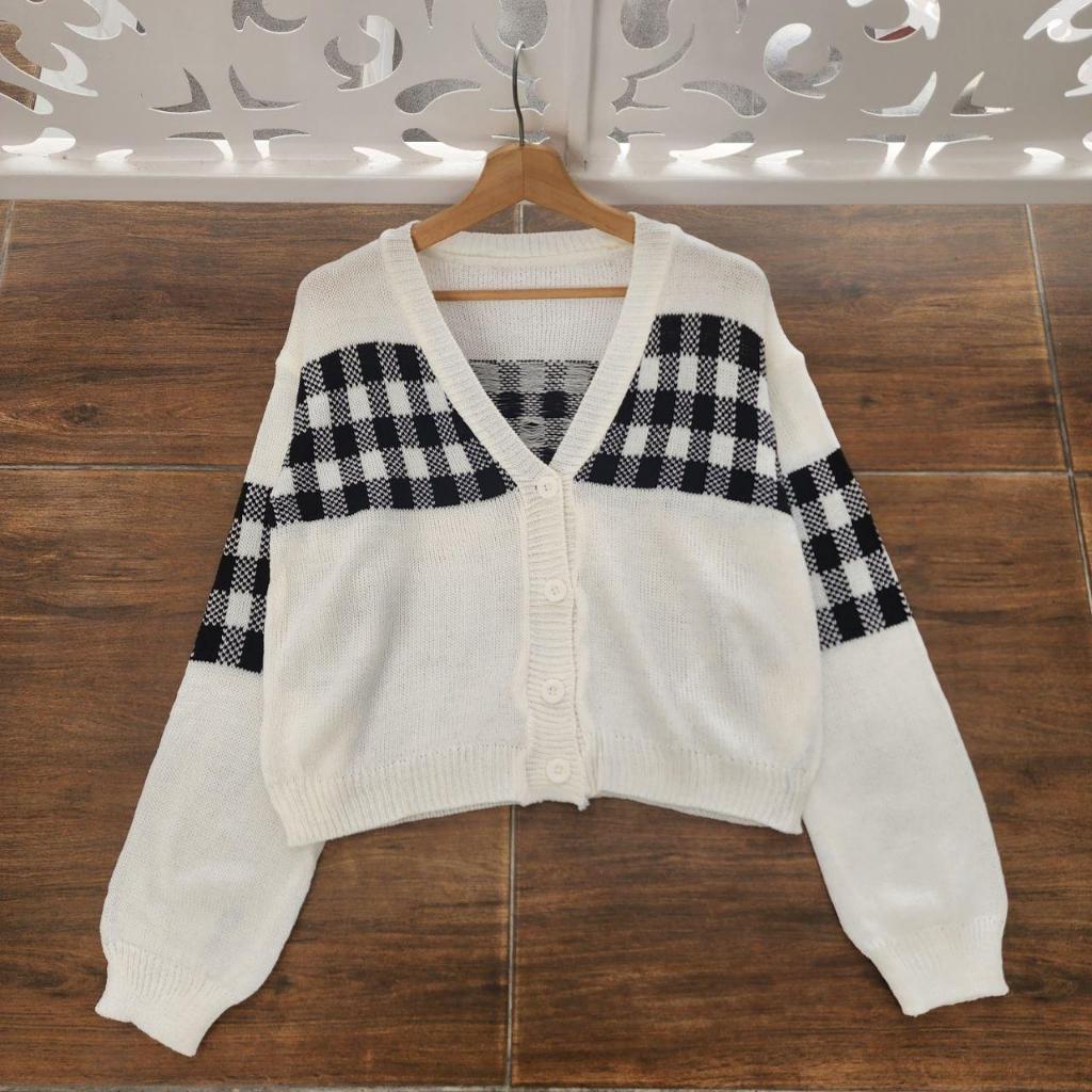 TARTAN LUX kardigan rajut wanita motif kotak - kotak
