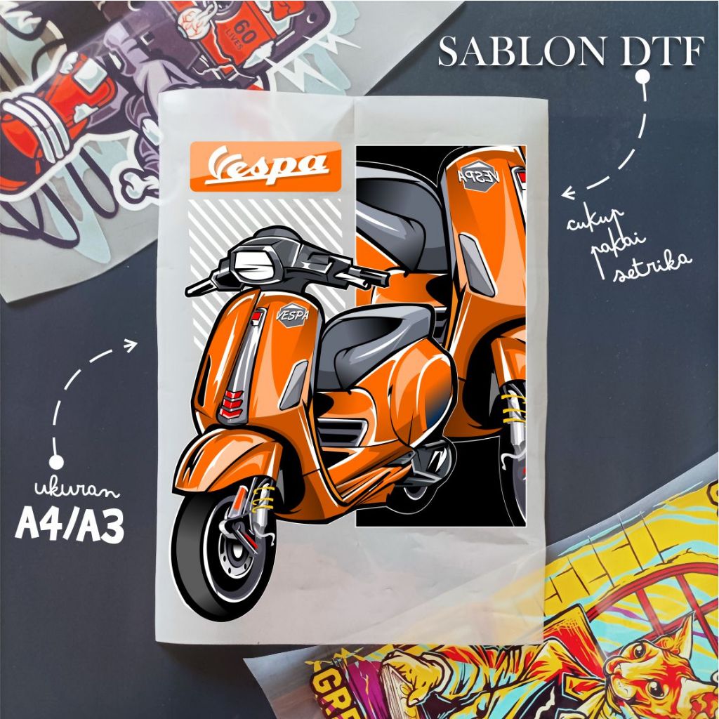 SABLON KAOS VESPA STIKER SETRIKA DTF CUSTOM A4 A3 JEMBER