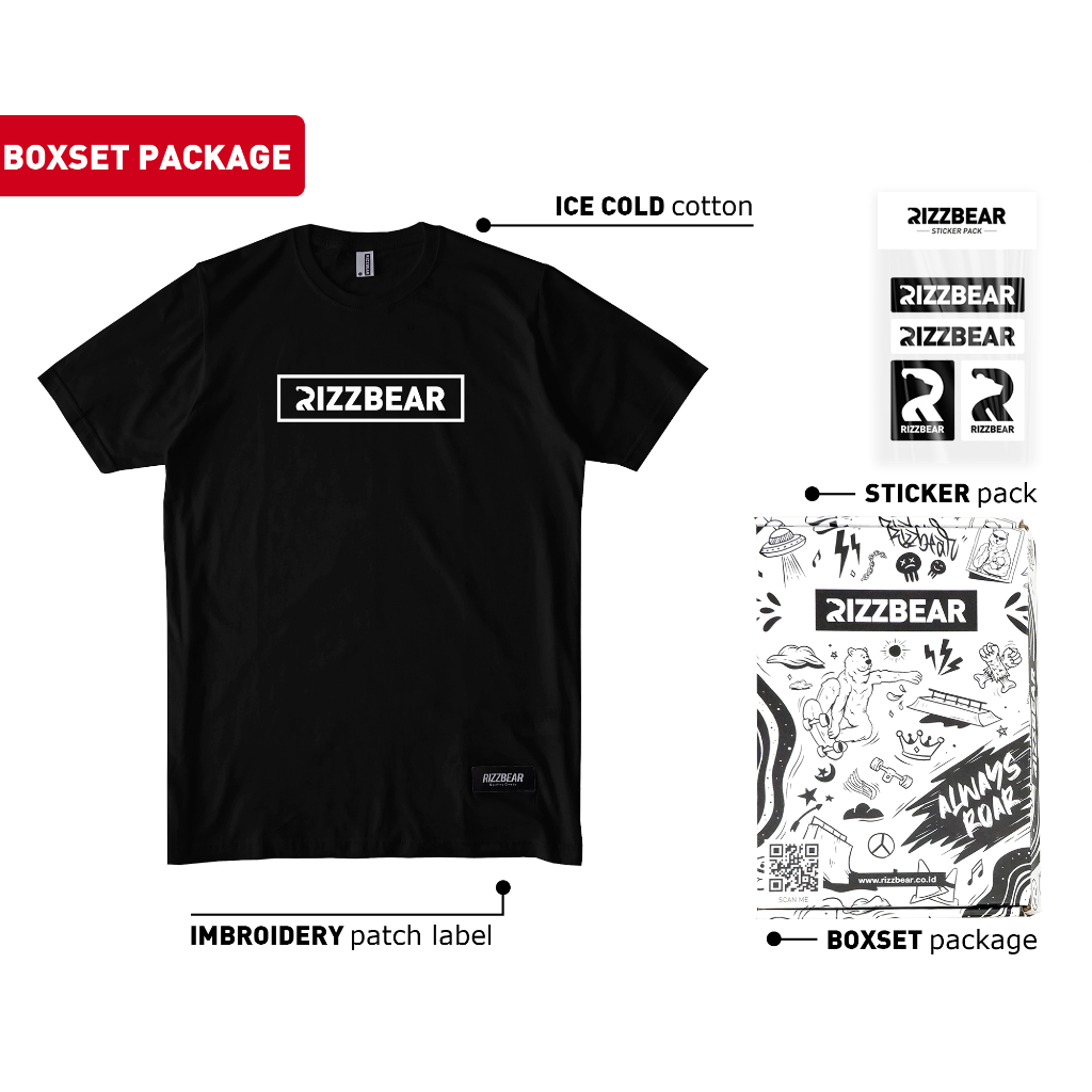 [COD] RIZZBEAR Kaos Pria Original Branded Simple Distro Basicbox T-Shirt Black