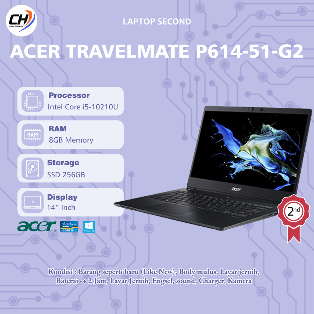 Laptop Acer Travelmate P614-51-G2 Second - RAM 8GB SSD 256GB