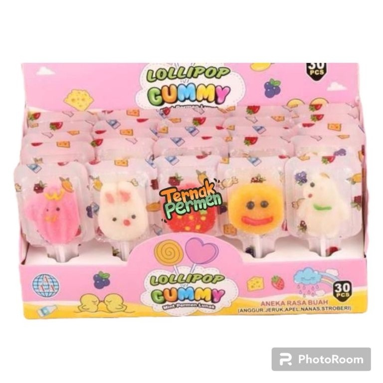 

KODE L12Q PERMEN LUNAK GUMMY LOLLIPOP BOX PINK LOLIPOP GUMMY BOX ISI 3