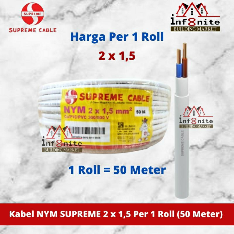 Kabel Kawat NYM Supreme 2 x 1.5 Listrik Tembaga Tunggal 2x1.5 mm SNI