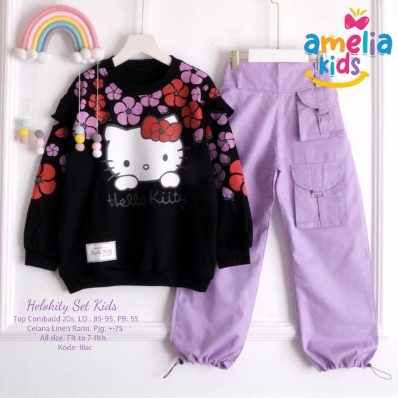 HELOKITY Setelan Pakaian Anak Perempuan Celana Set Original Amelia Kids