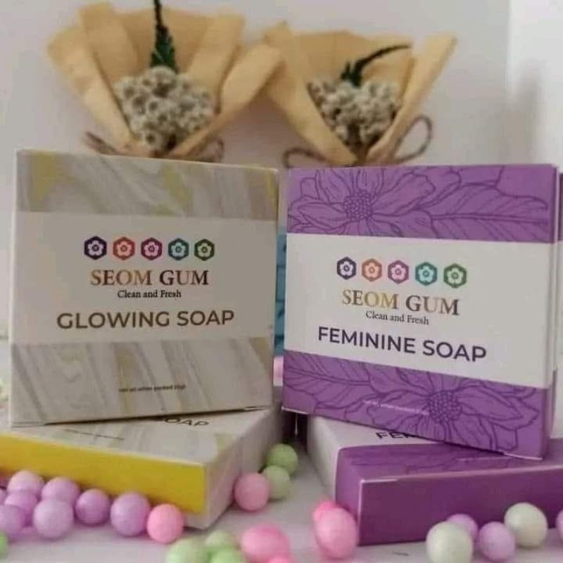 SEOM GUM Glowing  (Kuning) dan SEOM GUM Feminine (Ungu)