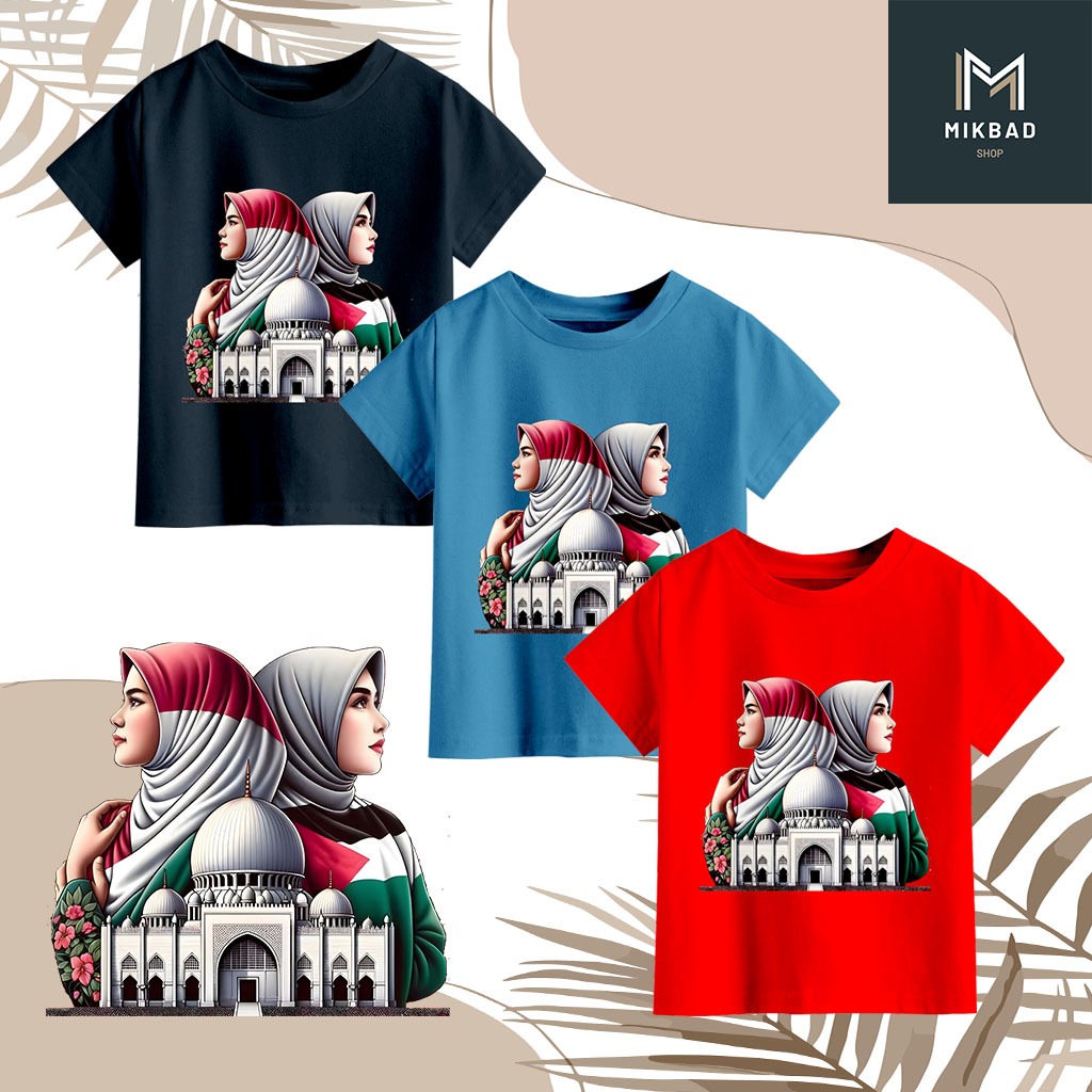 Kaos Anak Wanita Jilbab Palestina Dan Indonesia Baju Anak Palestina Save Palestina Cotton Combed 30s