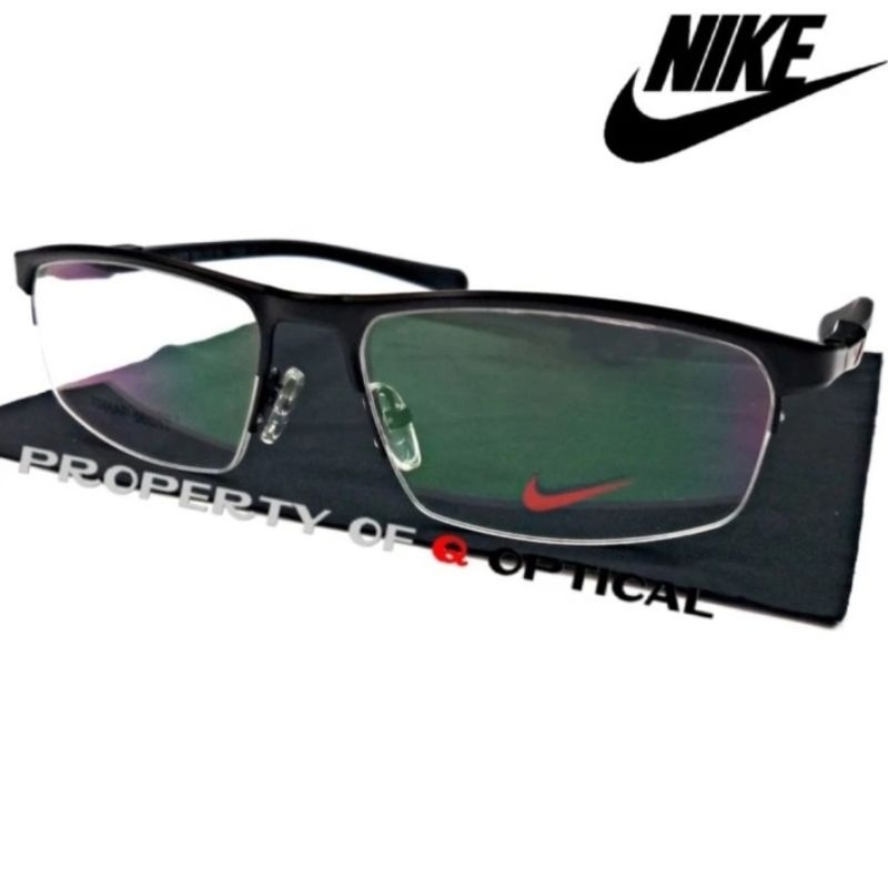 Frame Kacamata Pria Titanium Half Sporty Nike NK7386AF_s56 Black Elegan