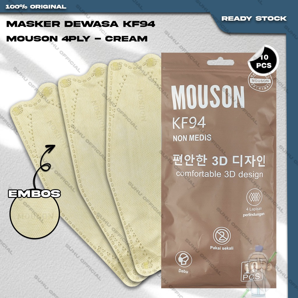 Masker KF94 MOUSON 4Ply Isi 10Pcs Cream Coklat Muda KF 94 4 Ply Earloop Surgical Mask