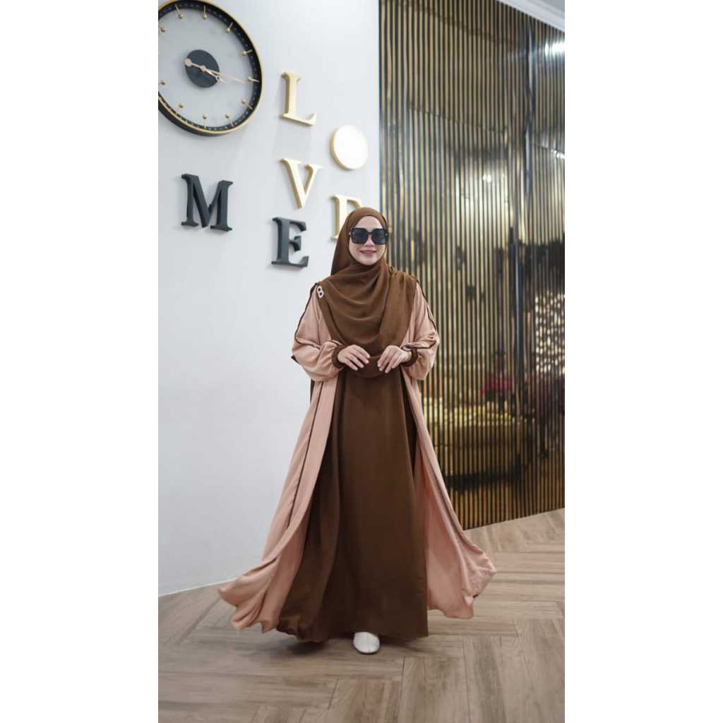 Halwa abaya set kerudung/ gamis outer/ gamis kekinian/ Abaya outer