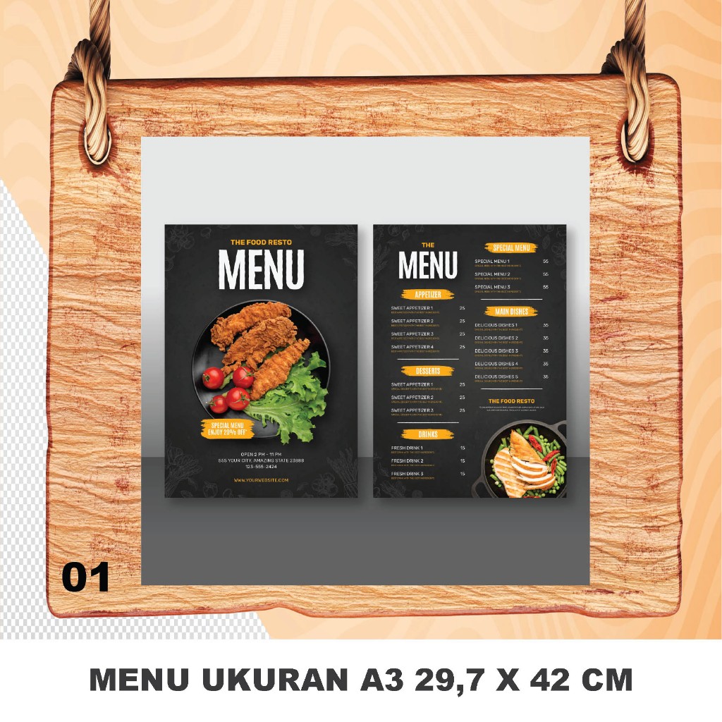 

Cetak Daftar Menu Makanan Minuman Cafe // Menu Restaurant Ukuran A3 // Ukuran Custom // Design