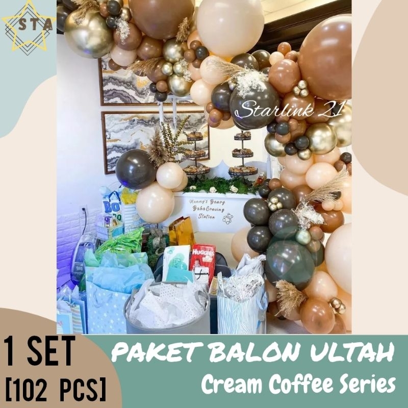[StarDecor] PAKET DEKOR BALON CREAM COFFEE SERIES | Paket Balon Ultah Aqiqah Tema Cream Caramel
