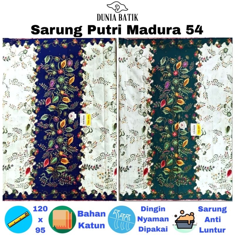 Sarung Batik Putri Madura 54 Halus Warna Dasar Putih an Ukuran Dewasa Kain Murah Jarik Perempuan Sar