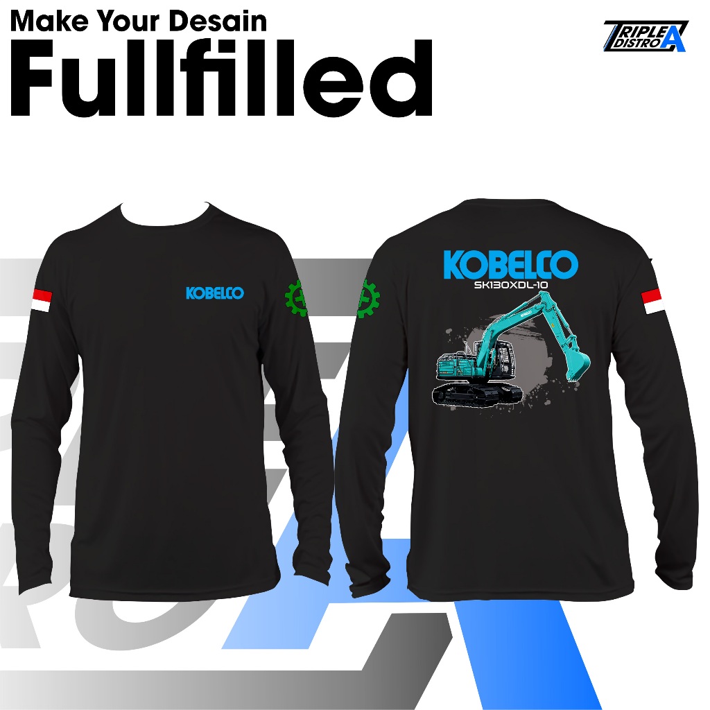 Kaos Lengan Panjang Kobelco Excavator SK130XDL-10 Operator Excavator Kobelco Keren