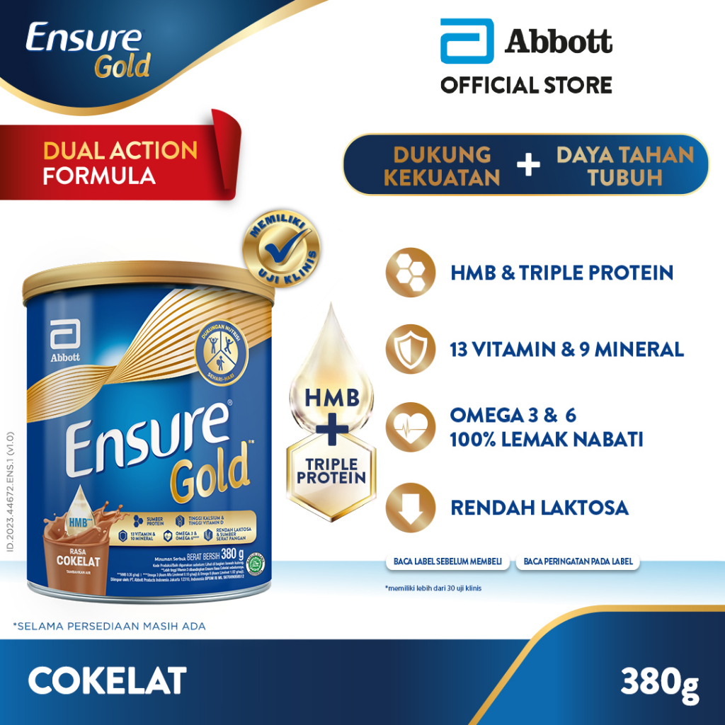 

Ensure Gold HMB Cokelat 380 g - Nutrisi Dewasa Rendah Laktosa