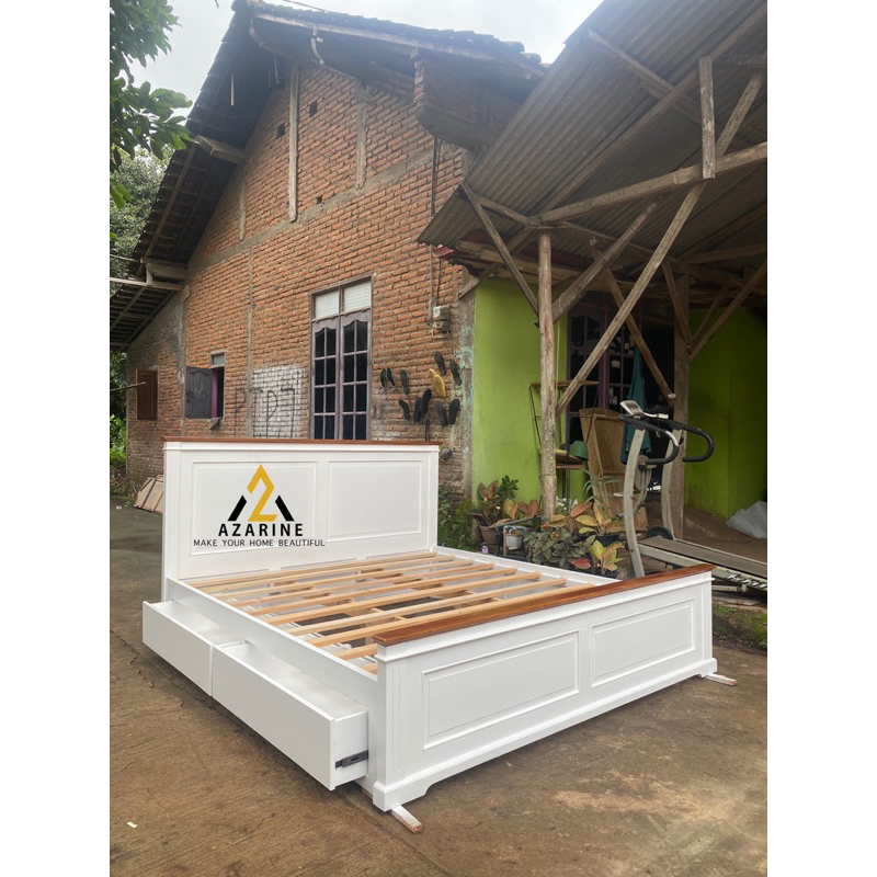 Tempat Tidur Minimalis Duco Putih Laci