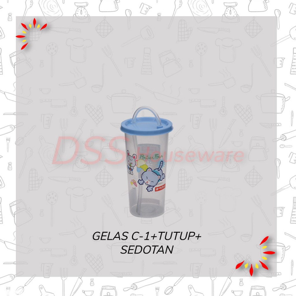 Lion Star Gelas C-1 + tutup + sedotan