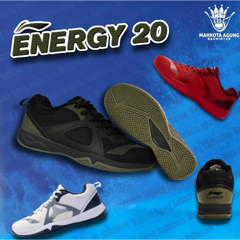 SEPATU BADMINTON LINING ENERGY 20 dan 10 ORIGINAL new TERBARU NYAMAN BAGUS WARNA PUTIH HITAM BIRU