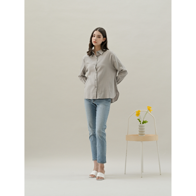 MASCOT Kemeja Flanel Oversize Wanita Casual Blouse Kerja Lengan Panjang M-2380