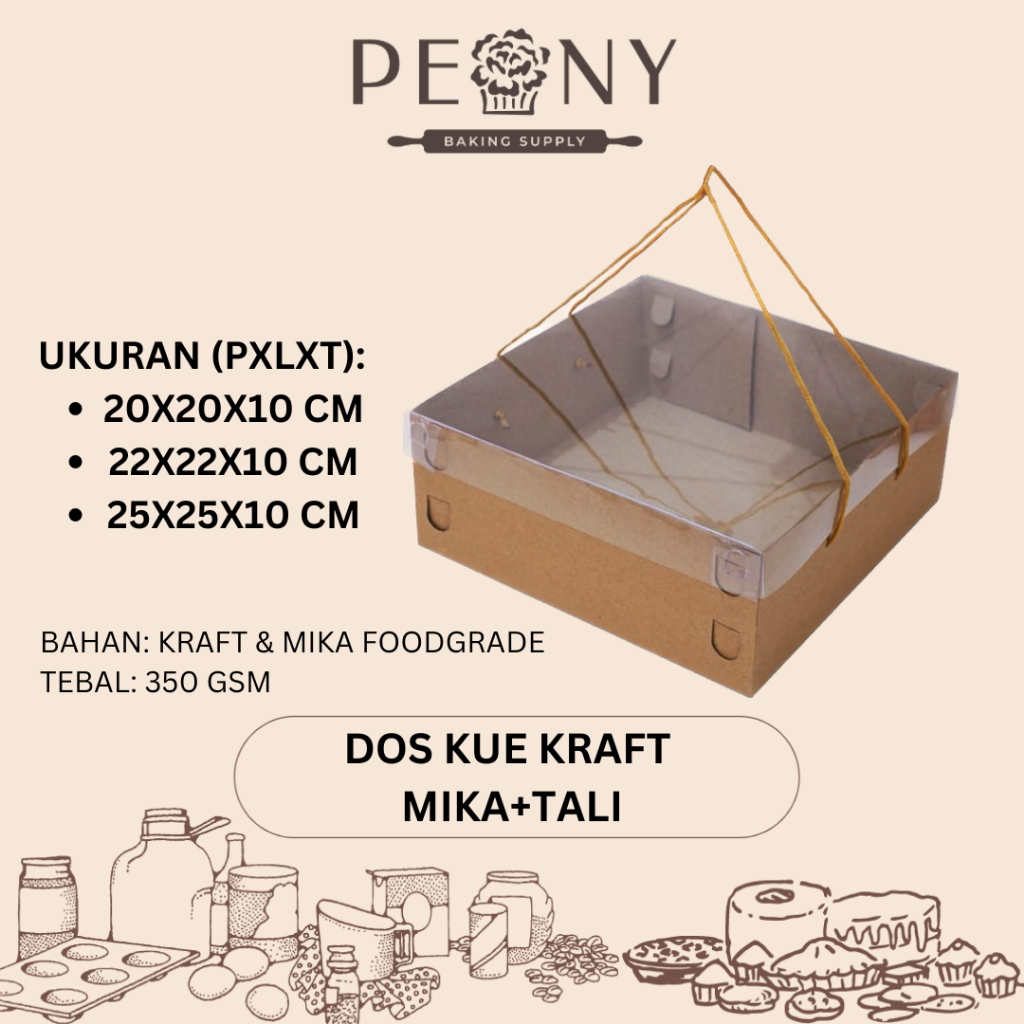 BOX / DOS KUE KRAFT MIKA + TALI TINGGI 10 CM / KOTAK KUE / PACKAGING