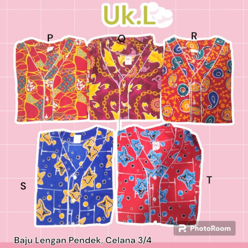 Baju tidur wanita batik bagan siapi-api Size L Lengan pendek celana 3/4 / Baju tidur wanita / piyama