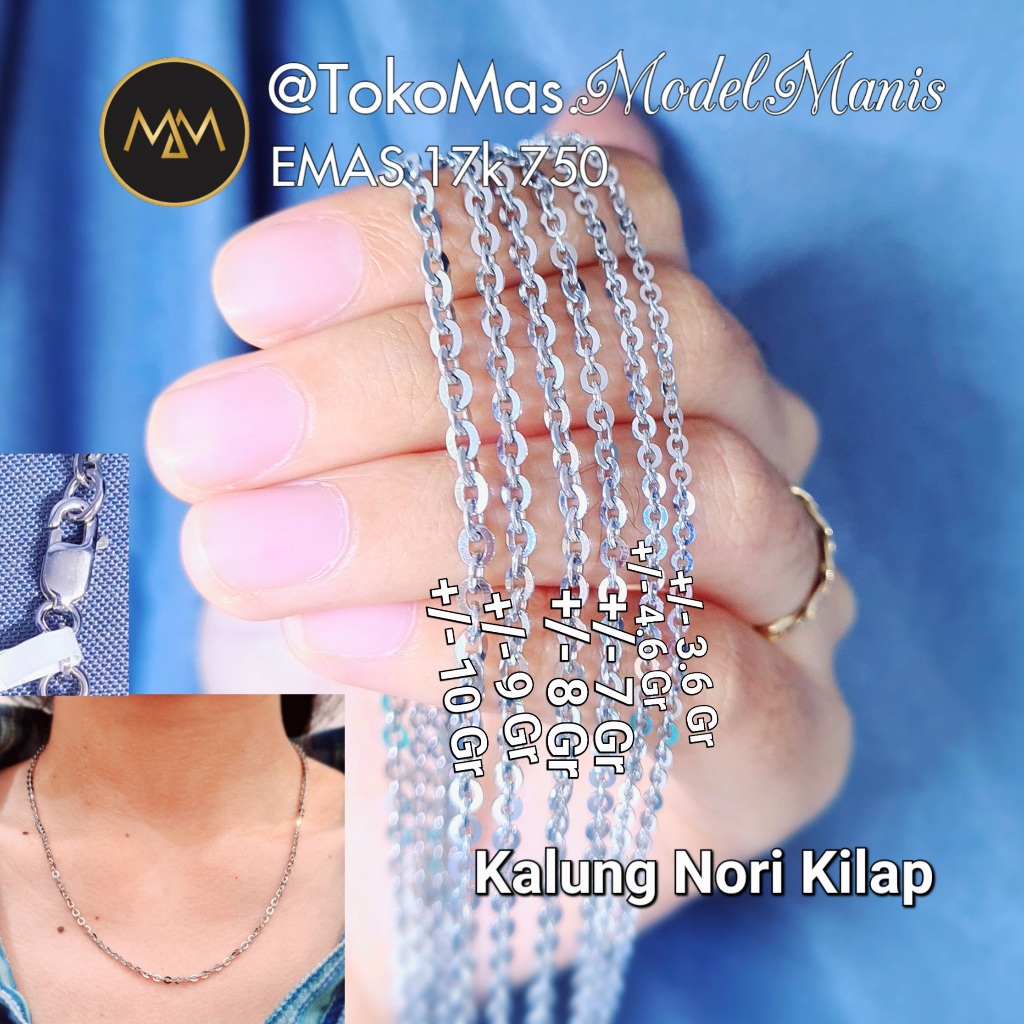Kalung Nori siem kilap Jumbo emas putih kadar si 750 kadar 18 K best seller