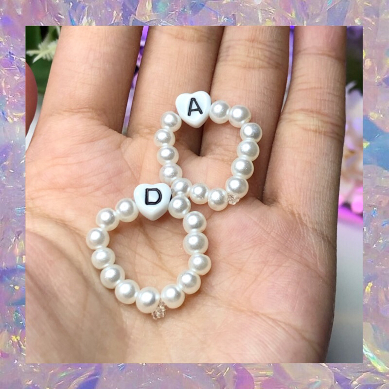 Cincin Mutiara Inisial Huruf Hati Beads Ring