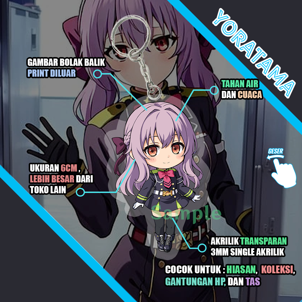 Gantungan Kunci Shinoa Owari no Seraph, Keychain Anime Lucu