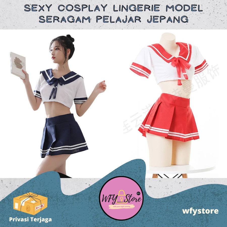 Sexy Lingerie Cosplay Seragam Sekolah Jepang Set Baju + Rok + Stocking
