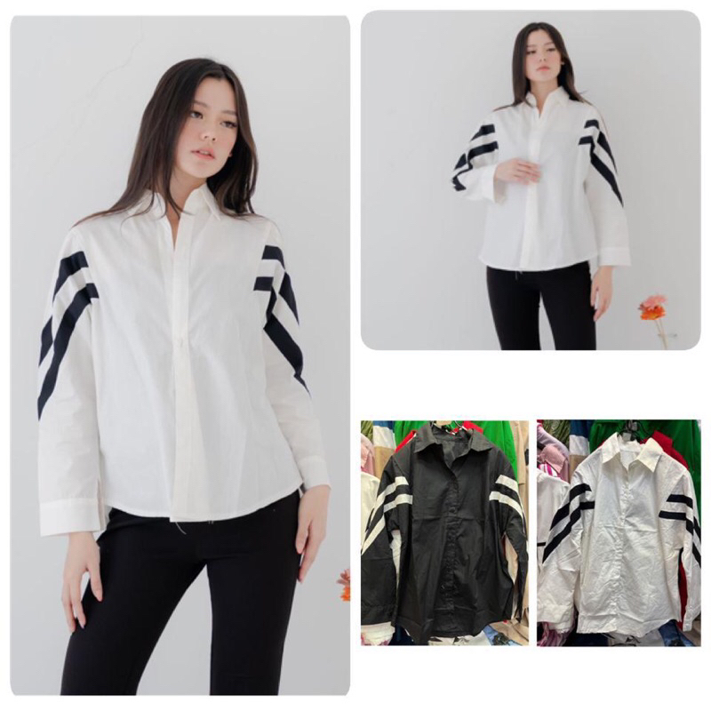 kemeja list katun poplin wanita