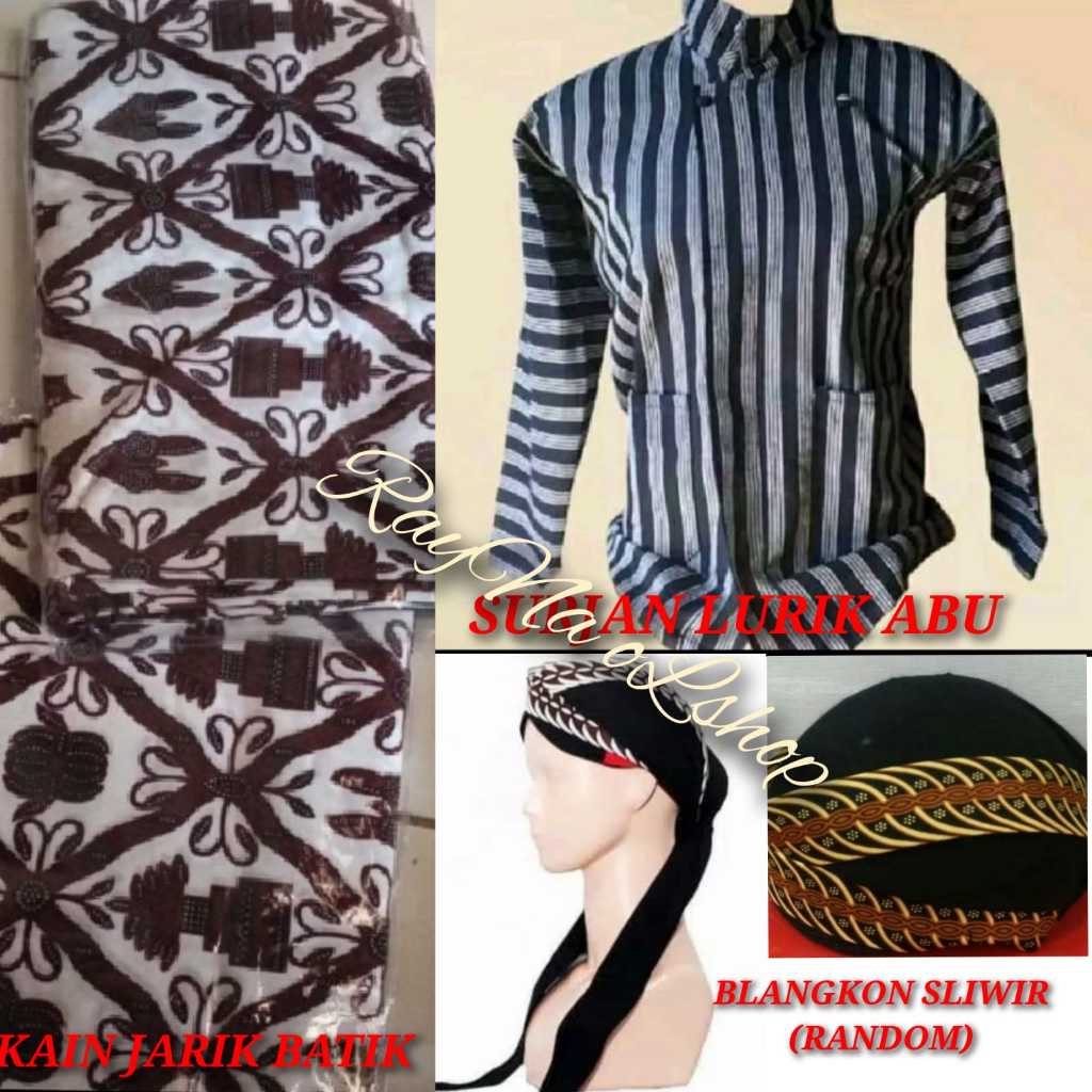 SURJAN LURIK ABU + BLANGKON SLIWIR + KAIN JARIK BATIK | SETELAN PAKAIAN TRADISIONAL MODERN PRIA KHAS