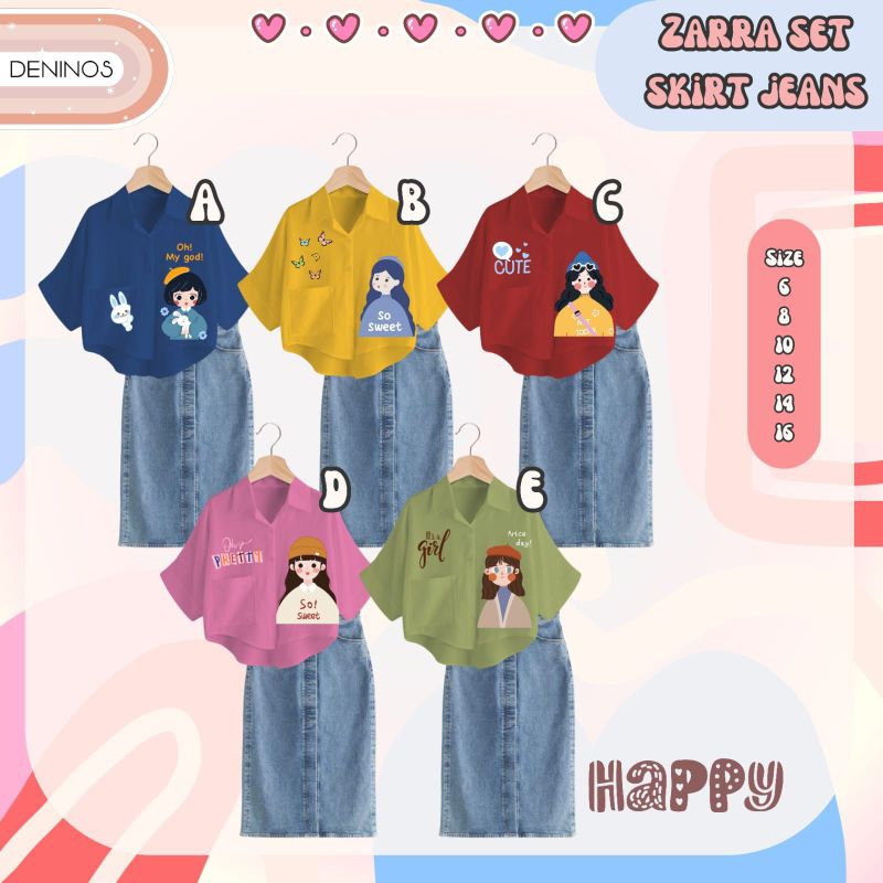 ready setelan anak cewek/zarra set skirt jeans by deninos 6-16y