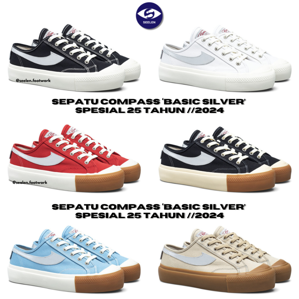 [ORIGINAL TERMURAH LIMITED EDITION] COMPASS GAZELLE 25Th LOW BLACK WHITE, BLACK GUM, WHITE, RED GUM,