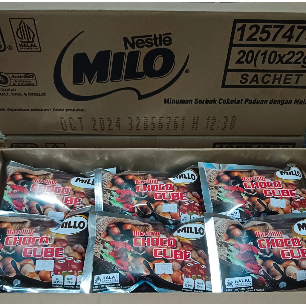 

Hazelnut Milo/Millo Cube Lokal 1 Dus/Karton (Isi 40 Pack Per Pack Isi 50 Cube)