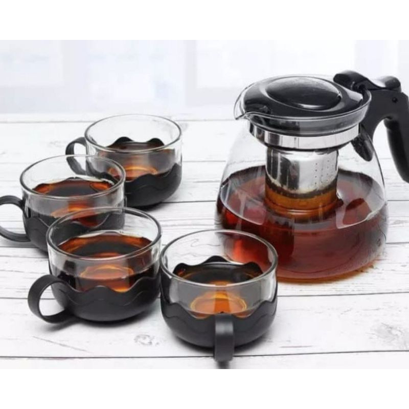 Tea pot teh poci kaca 5 in 1